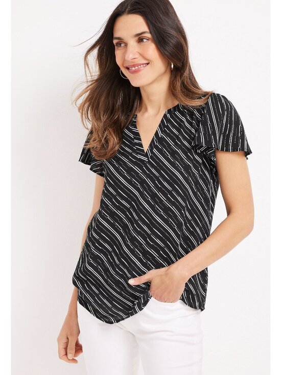Maurices Tops - Maurices Atwood Blouse XL V Neck Abstract Striped Flutter Sleeve Black White